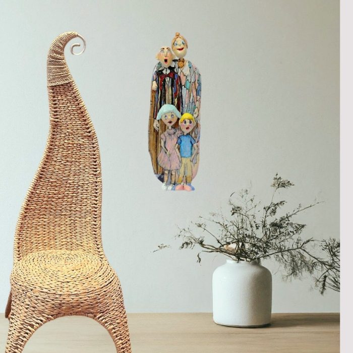 Artistic home decor combining driftwood and ceramic elements.