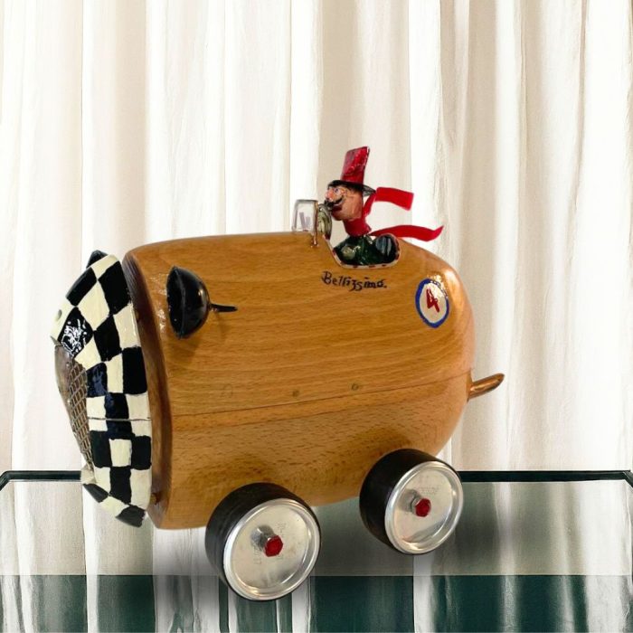Mark Albon's vintage racing car sculpture with fine wooden craftsmanship