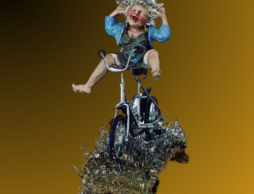Joyful Woman on Bicycle Sculpture – Handmade Ceramic Figurine